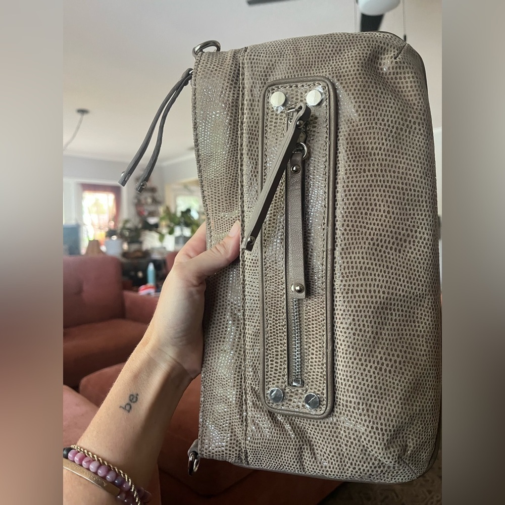 Chez Taupe Leather Clutch - snakeskin print - Picture 6 of 6